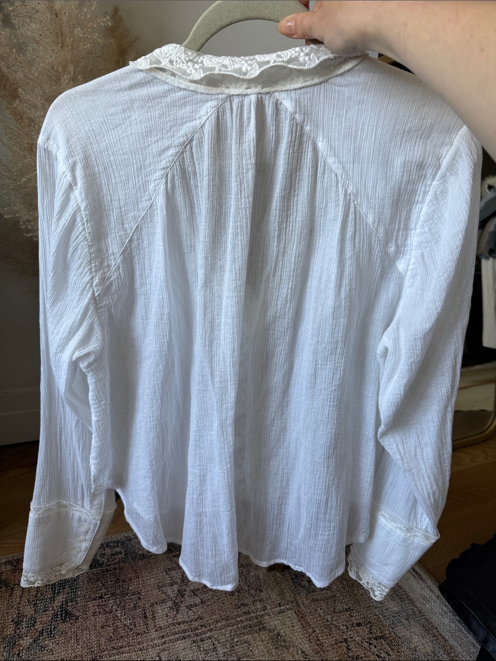 Free People White Lace-Trim Blouse - Picture 2 of 7